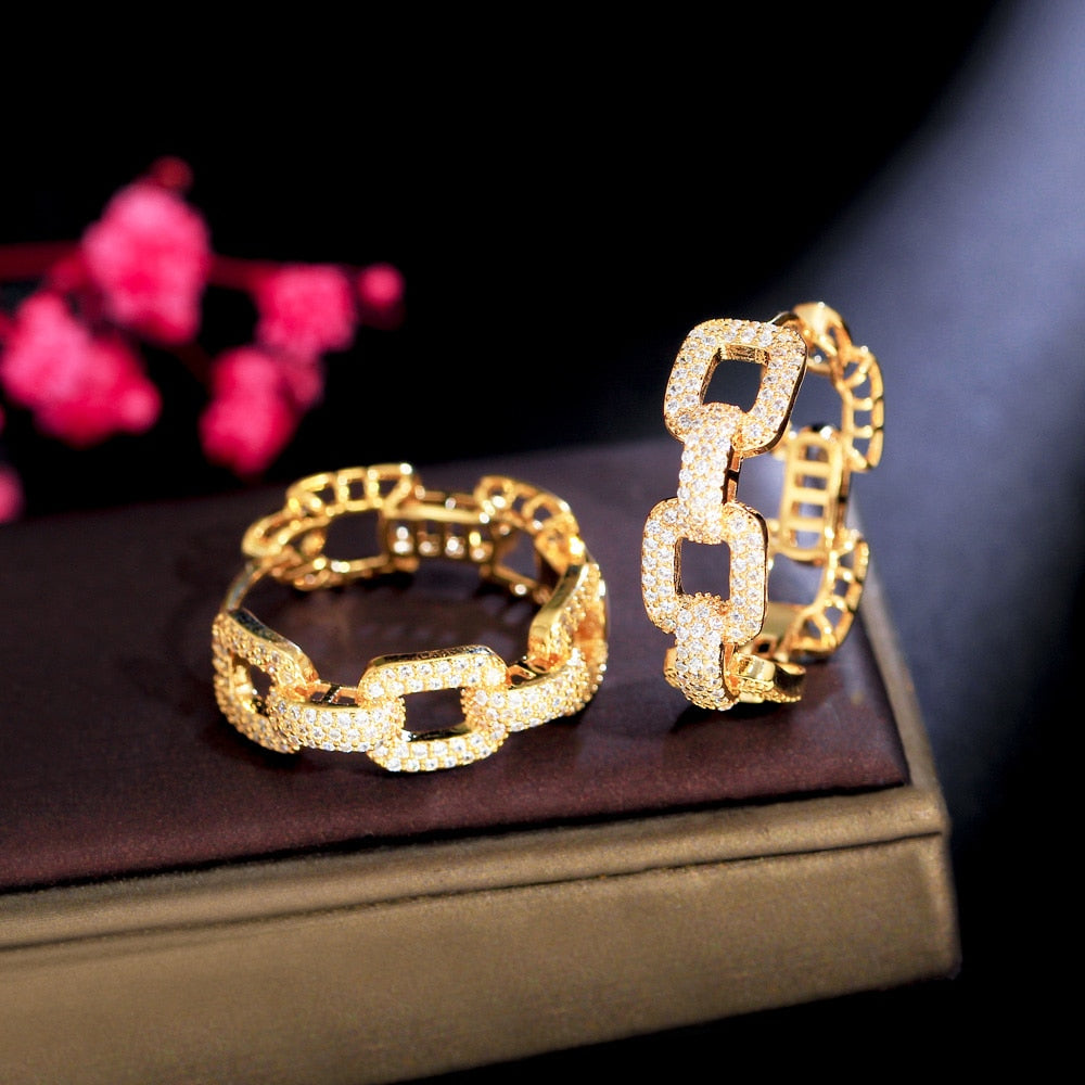 CZ Stones Chain Link Hoop Earrings