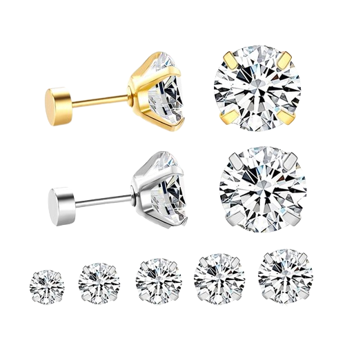 Stainless Steel Crystal Studs Earrings (Gold / Silver)