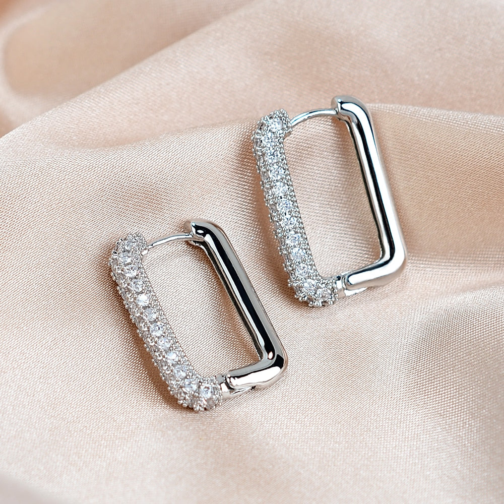 Square Crystal Big Huggies Hoop Earrings