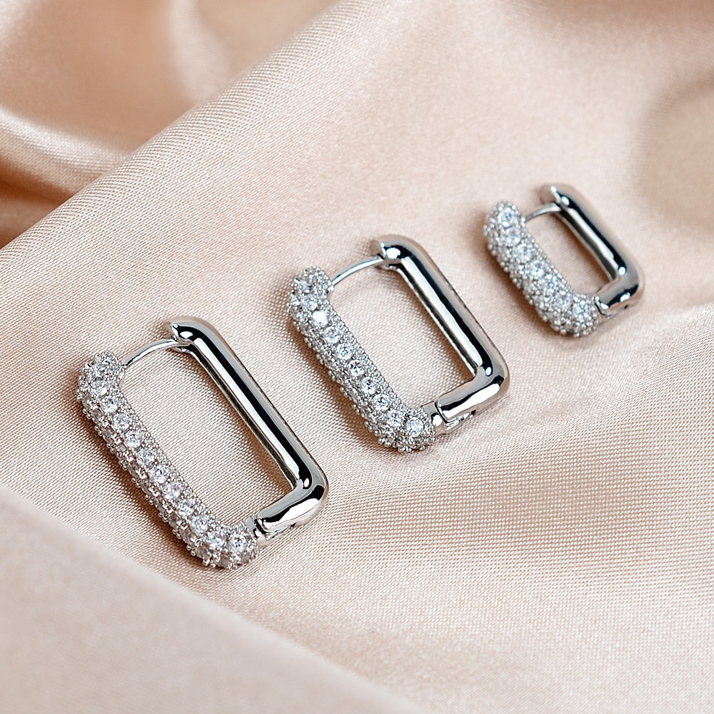 Square Crystal Big Huggies Hoop Earrings