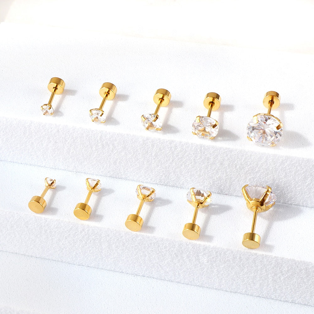 Stainless Steel Crystal Studs Earrings (Gold / Silver)