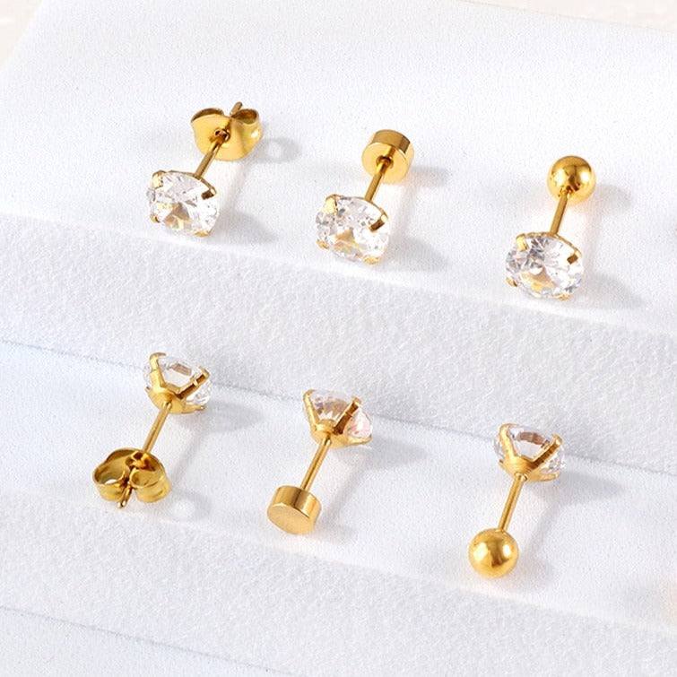 Stainless Steel Crystal Studs Earrings (Gold / Silver)