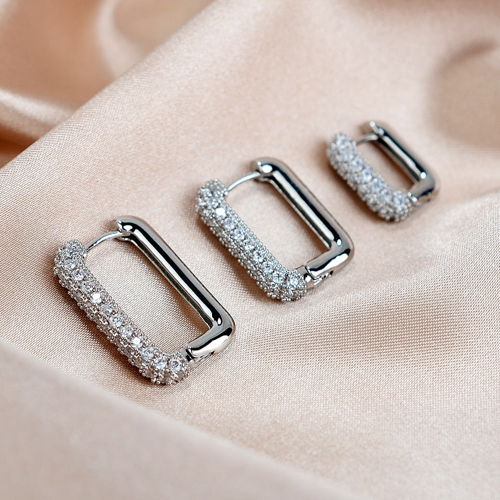 Square Crystal Big Huggies Hoop Earrings