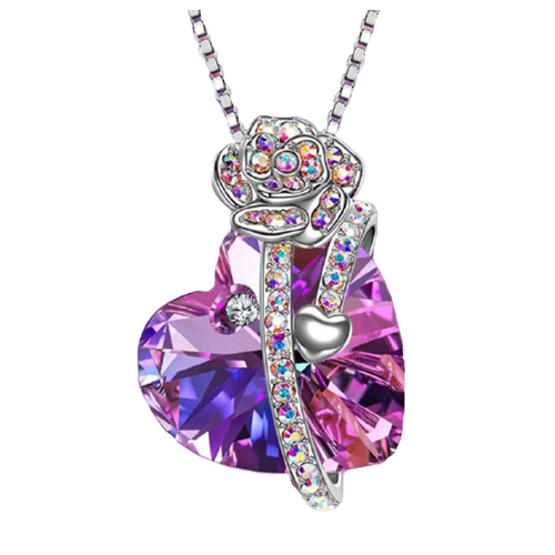 Crystal Rose Heart Necklace / Earrings