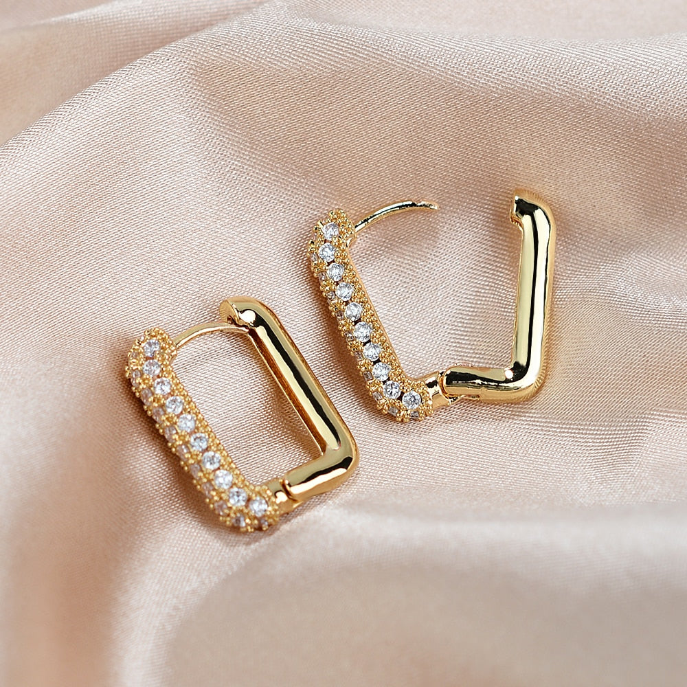 Square Crystal Big Huggies Hoop Earrings