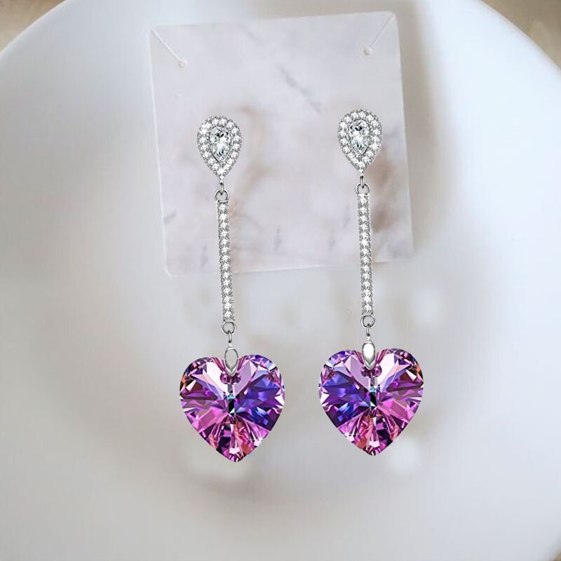 Crystal Rose Heart Necklace / Earrings
