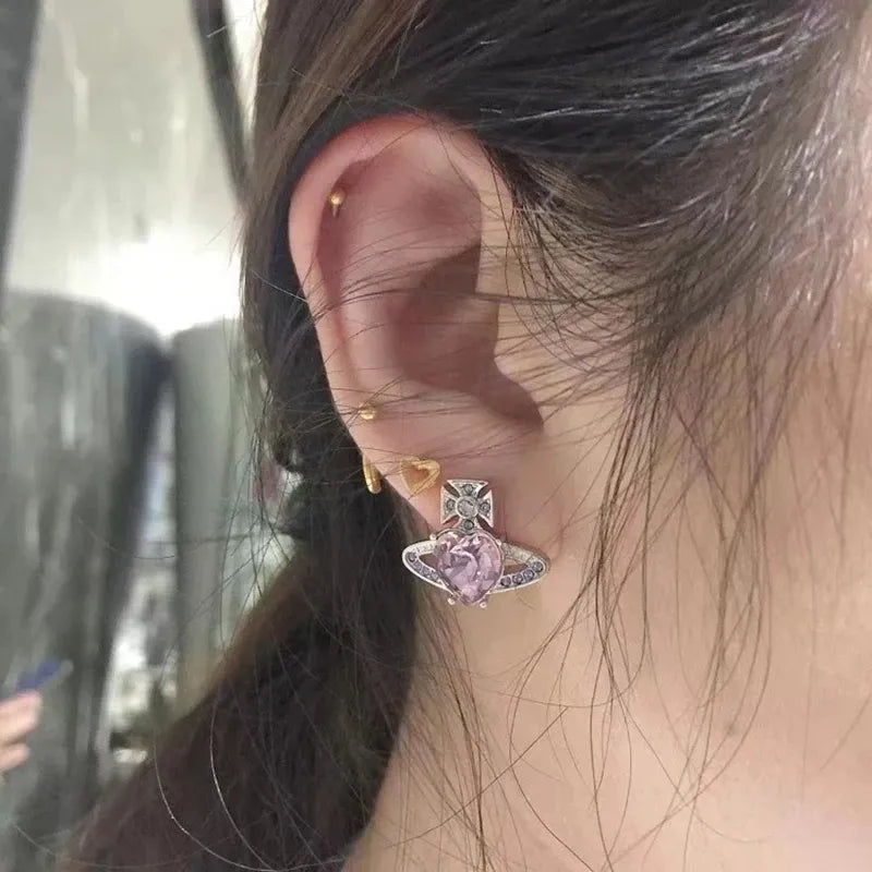 Gold Silver Color Love Heart Stud Earrings