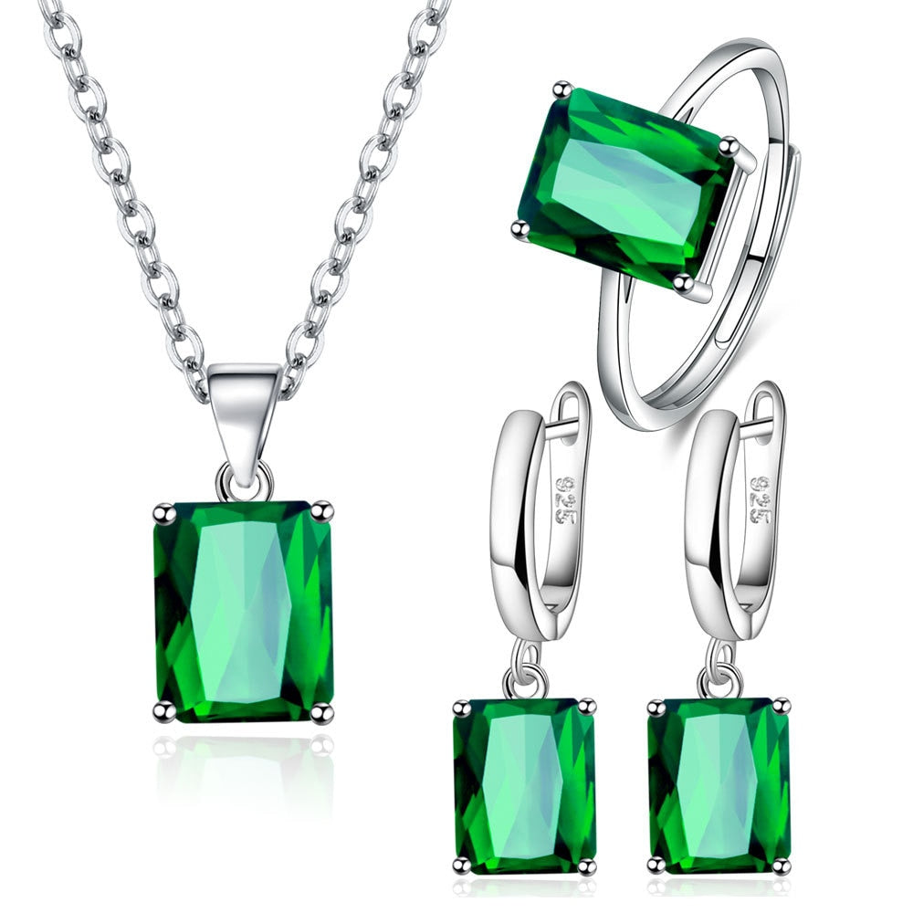 Silver with Geometric Stone Jewelry Set