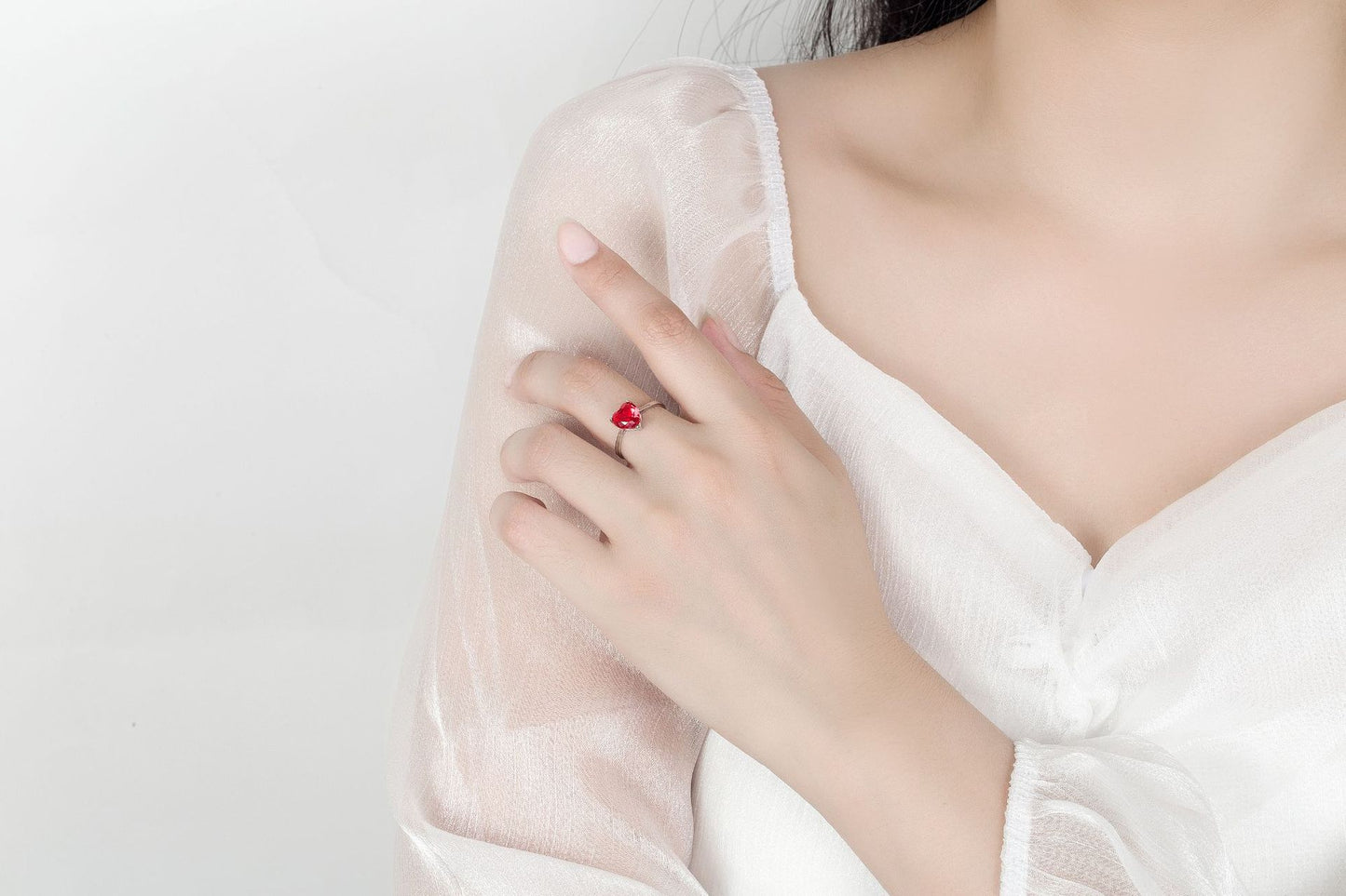 Silver with Heart Shaped Stone Jewelry Set