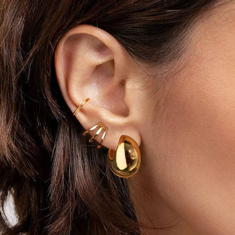 Gold Color Round Earrings