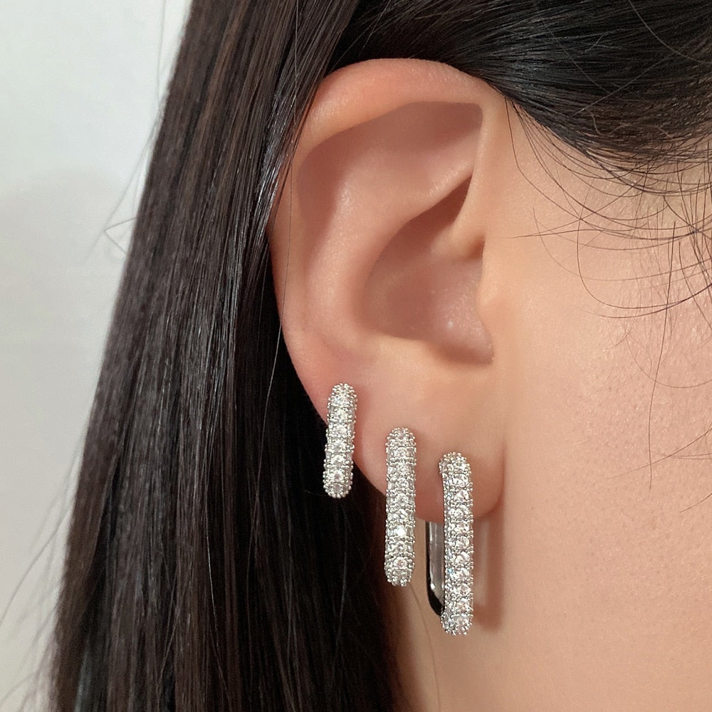 Square Crystal Big Huggies Hoop Earrings