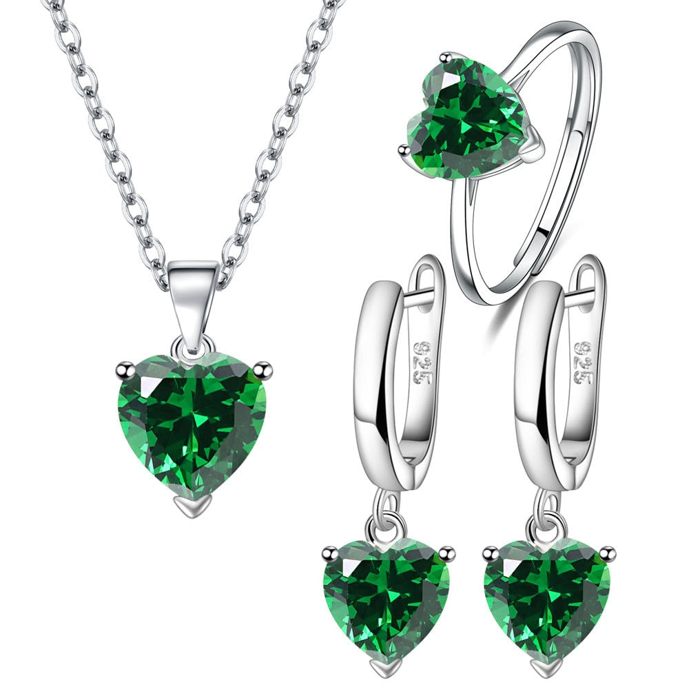 Silver with Heart Shaped Stone Jewelry Set