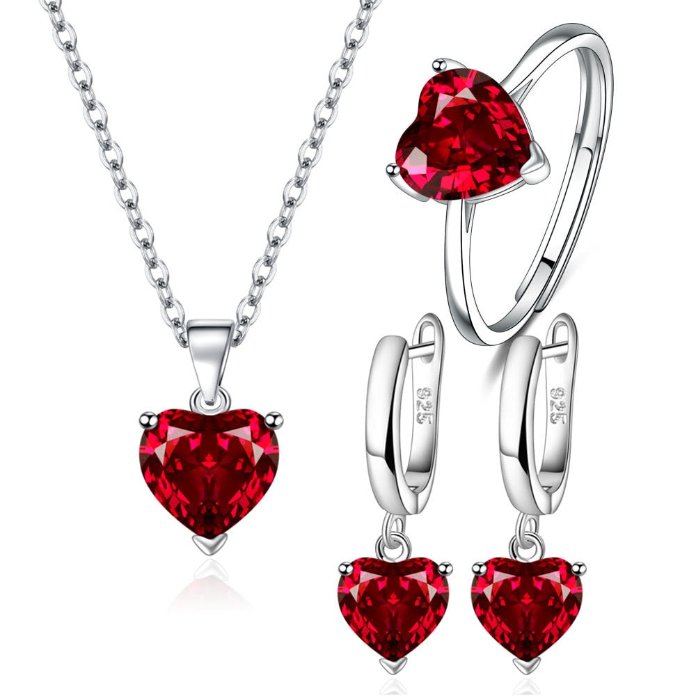 Silver with Heart Shaped Stone Jewelry Set
