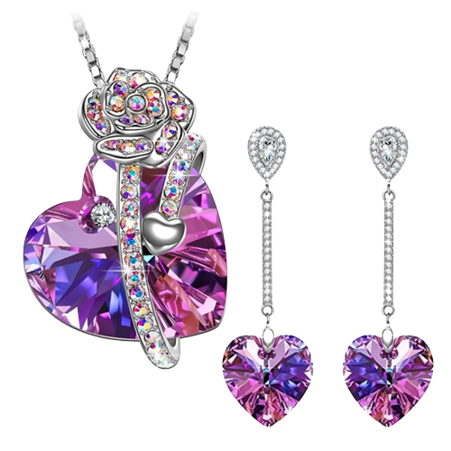 Crystal Rose Heart Necklace / Earrings