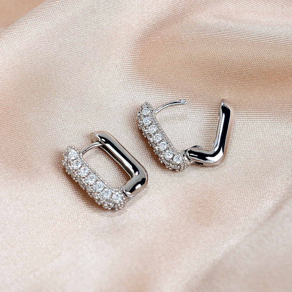 Square Crystal Big Huggies Hoop Earrings