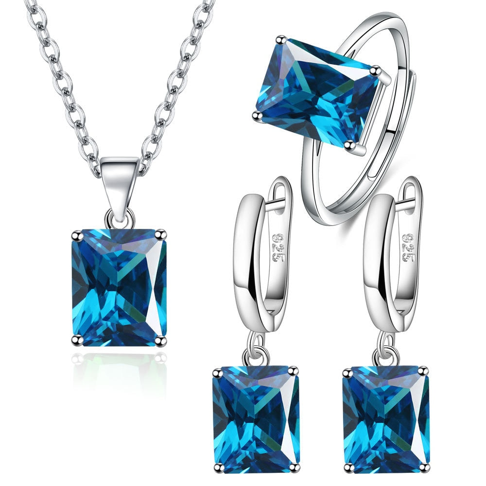 Silver with Geometric Stone Jewelry Set