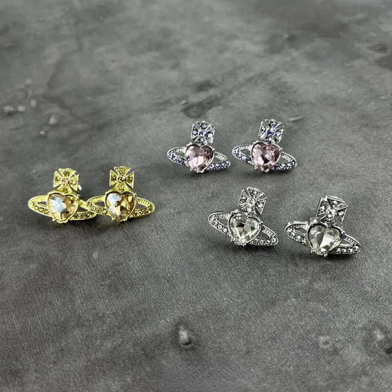 Gold Silver Color Love Heart Stud Earrings