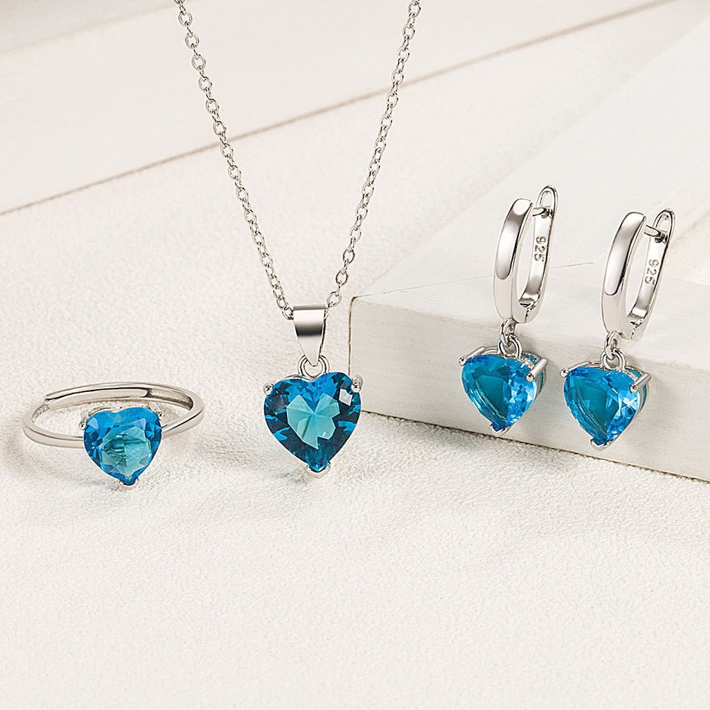 Silver with Heart Shaped Stone Jewelry Set
