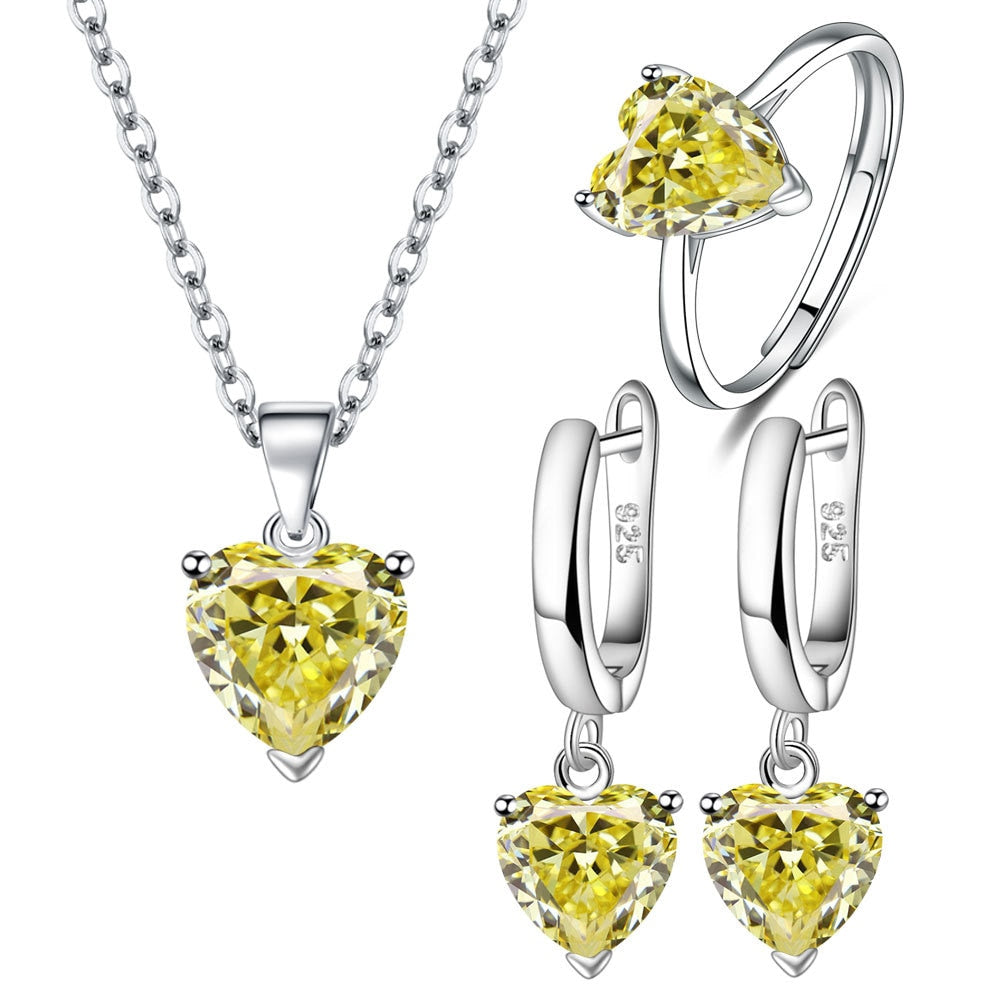 Silver with Heart Shaped Stone Jewelry Set