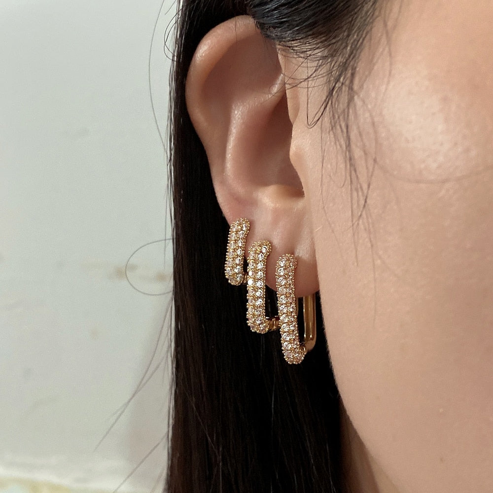 Square Crystal Big Huggies Hoop Earrings