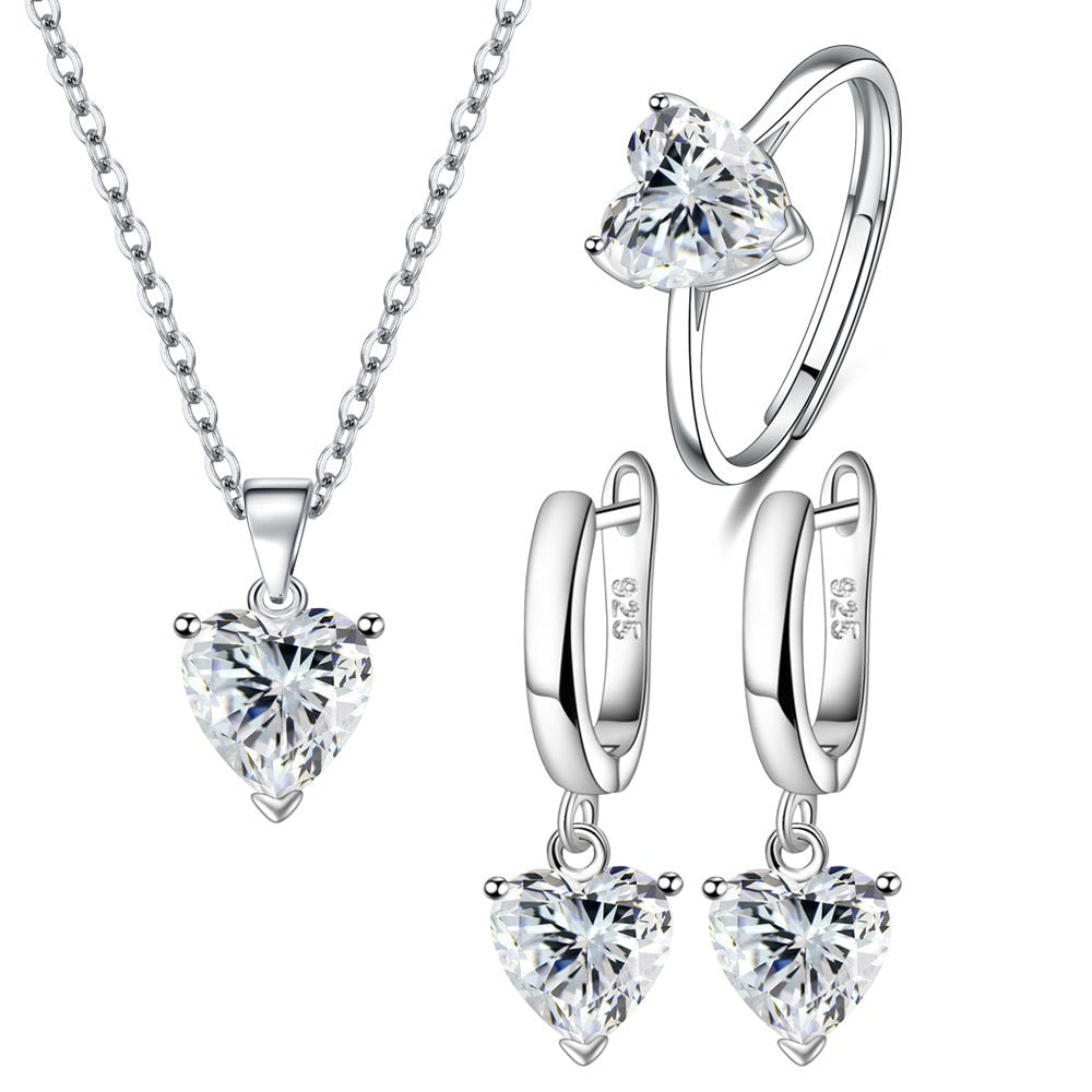 Silver with Heart Shaped Stone Jewelry Set