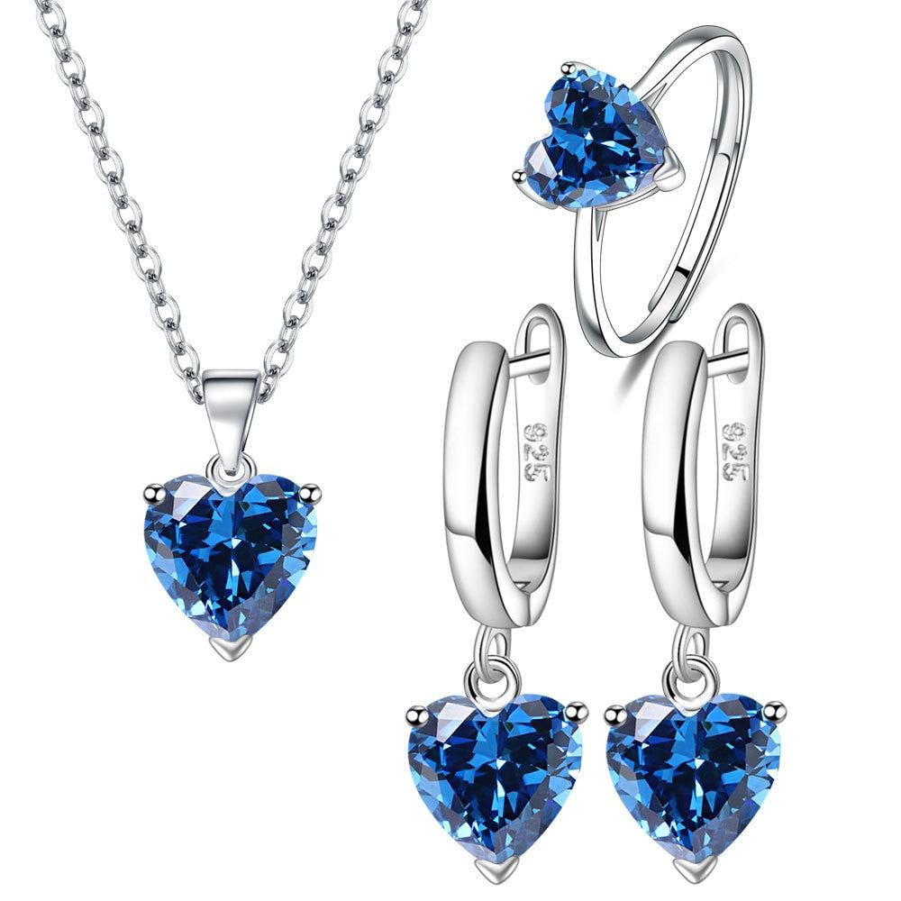 Silver with Heart Shaped Stone Jewelry Set
