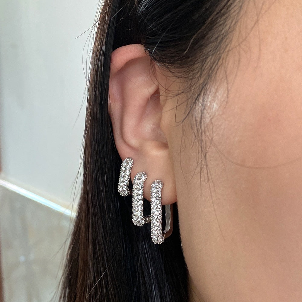 Square Crystal Big Huggies Hoop Earrings