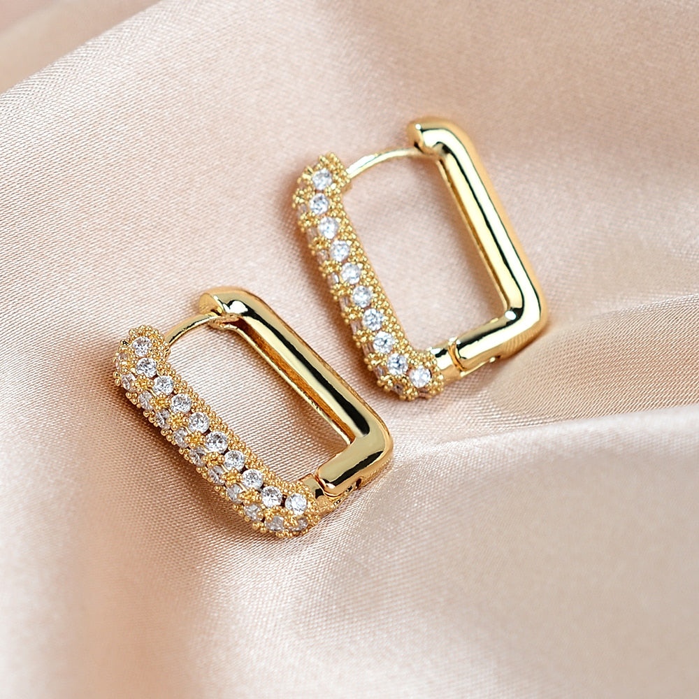 Square Crystal Big Huggies Hoop Earrings