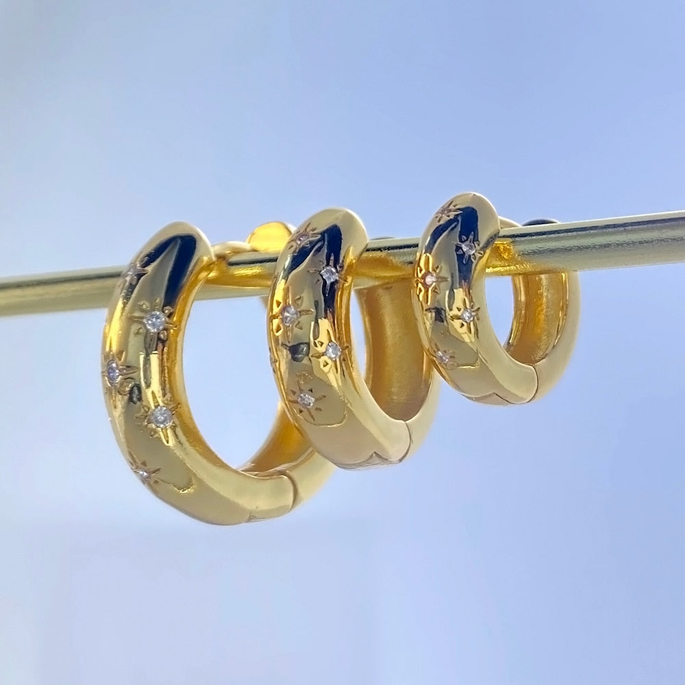 3 Size Star Round Hoop Earrings