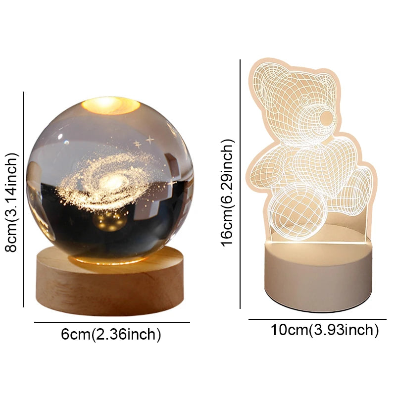 USB Operated Crystal Christmas Ball 3D LED Night Light Tabletop Ornaments 2024 New Year Kid Gifts Christmas Decoration for Home