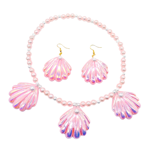 Barbie Costume Pink Shell Earrings & Necklace Set