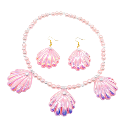 Barbie Costume Pink Shell Earrings & Necklace Set