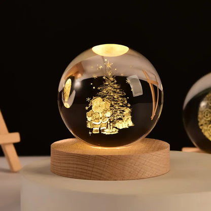 USB Operated Crystal Christmas Ball 3D LED Night Light Tabletop Ornaments 2024 New Year Kid Gifts Christmas Decoration for Home